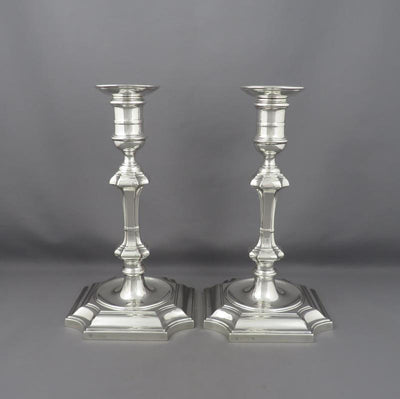 Pair of English Sterling Silver Candlesticks - JH Tee Antiques