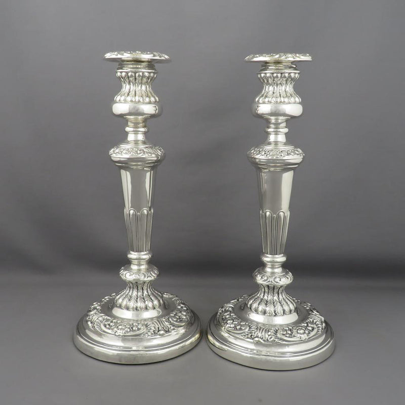 George III Sterling Silver Candlesticks - JH Tee Antiques