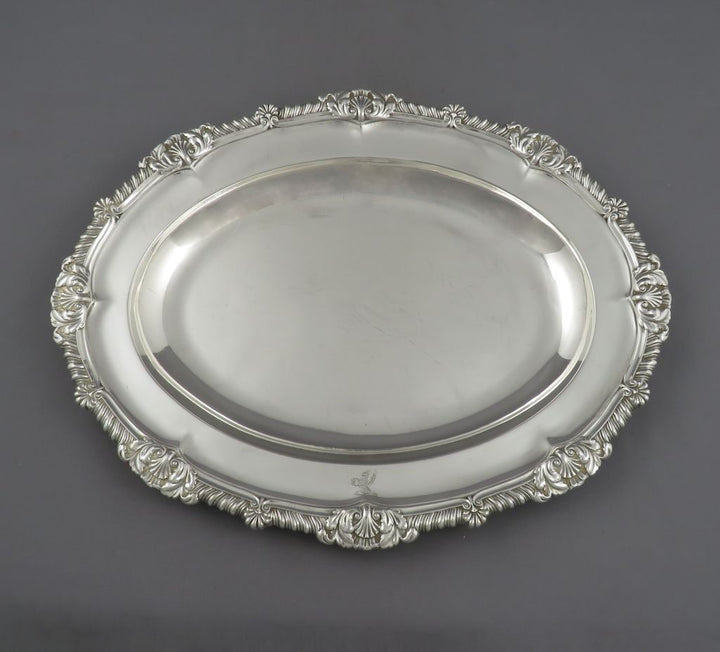 George IV Sterling Silver Meat Platter - JH Tee Antiques