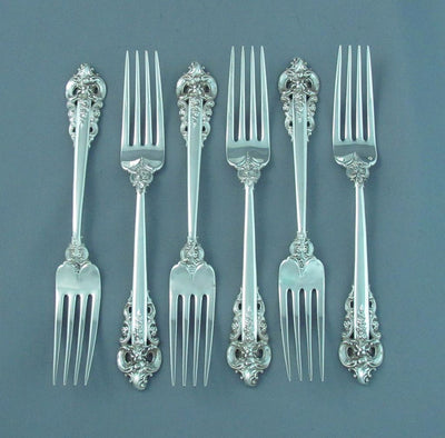 Six Sterling Silver Grande Baroque Pattern Luncheon Forks - JH Tee Antiques
