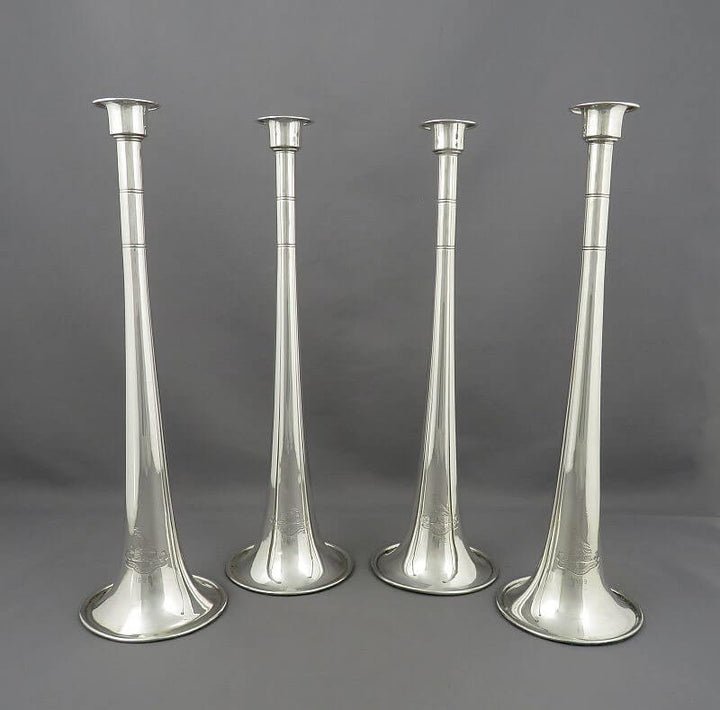 Victorian Novelty Silver Hunting Horn Candlesticks - JH Tee Antiques