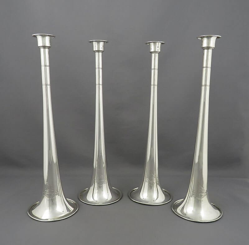 Victorian Novelty Silver Hunting Horn Candlesticks - JH Tee Antiques