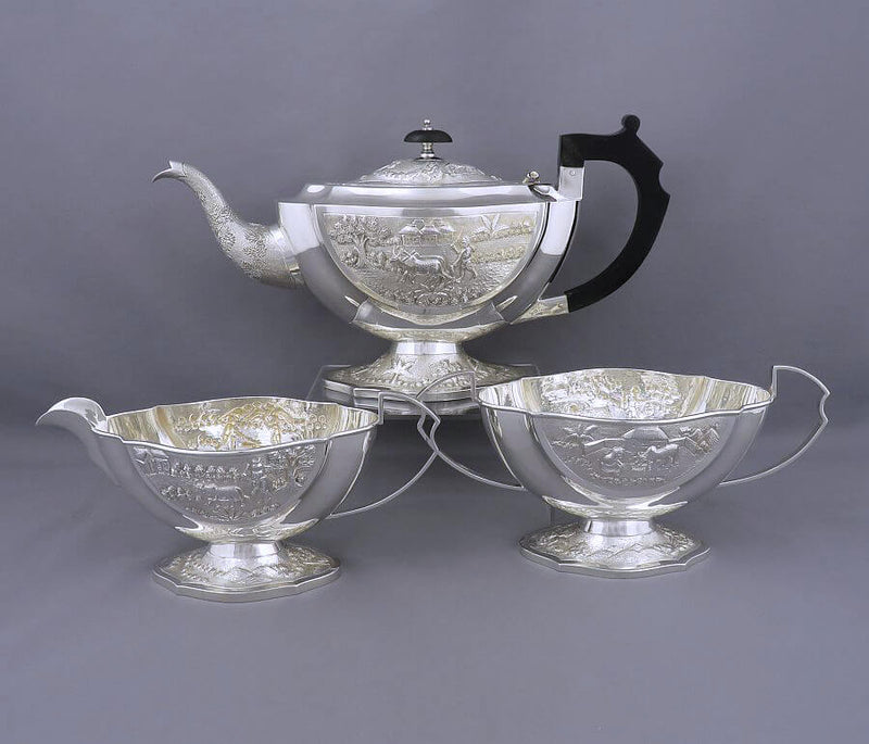 Indian Sterling Silver Tea Set - JH Tee Antiques