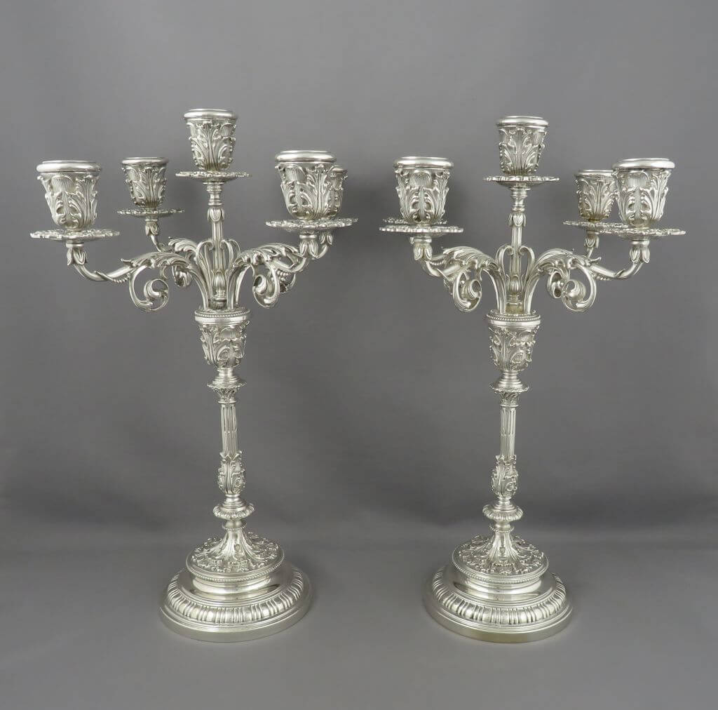 Pair of Italian Silver 5 Light Candelabra - JH Tee Antiques