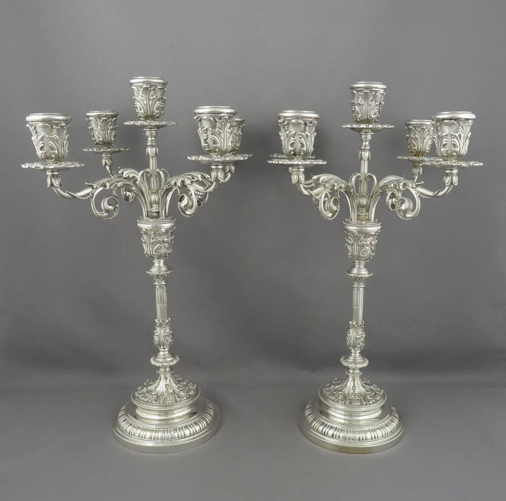 Pair of Italian Silver 5 Light Candelabra - JH Tee Antiques