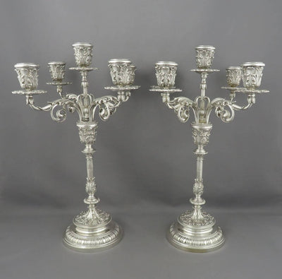 Pair of Italian Silver 5 Light Candelabra - JH Tee Antiques