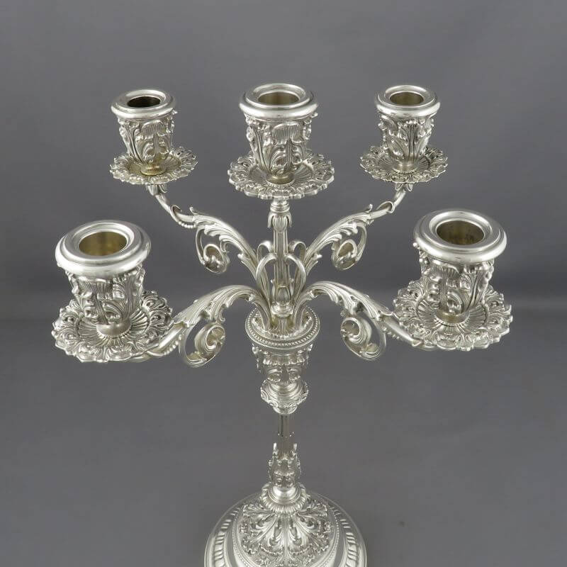 Pair of Italian Silver 5 Light Candelabra - JH Tee Antiques