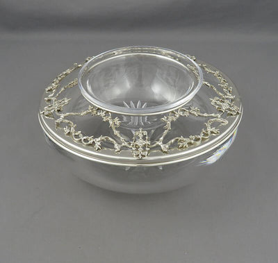 Italian Sterling Silver and Crystal Caviar Dish - JH Tee Antiques