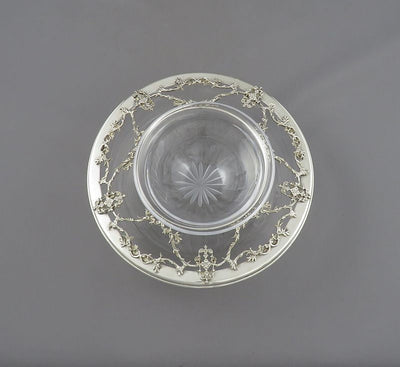 Italian Sterling Silver and Crystal Caviar Dish - JH Tee Antiques