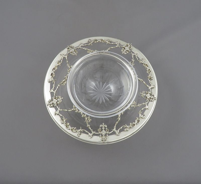 Italian Sterling Silver and Crystal Caviar Dish - JH Tee Antiques