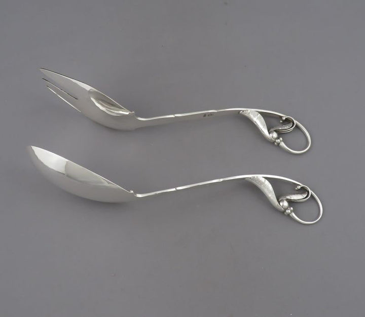 Large Georg Jensen Ornamental Salad Servers - JH Tee Antiques