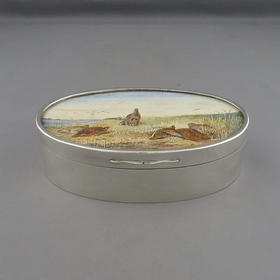 Silver Cuff Link Box With Watercolour Lid - JH Tee Antiques