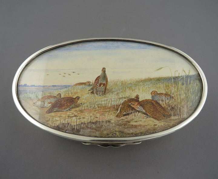 Silver Cuff Link Box With Watercolour Lid - JH Tee Antiques