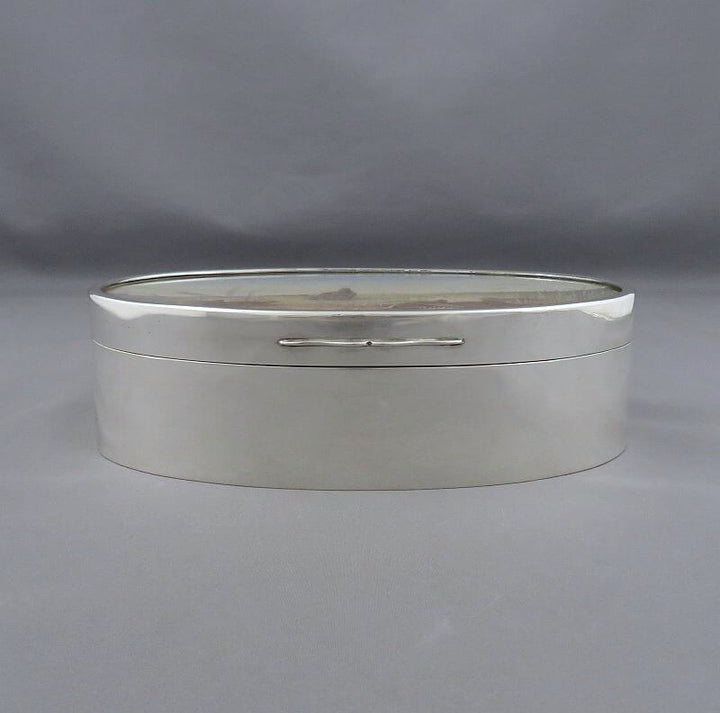 Silver Cuff Link Box With Watercolour Lid - JH Tee Antiques