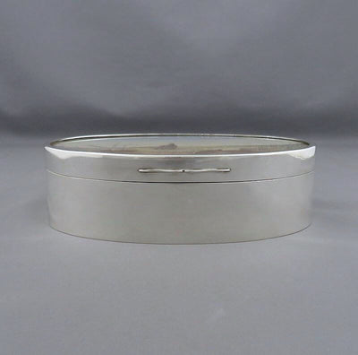 Silver Cuff Link Box With Watercolour Lid - JH Tee Antiques