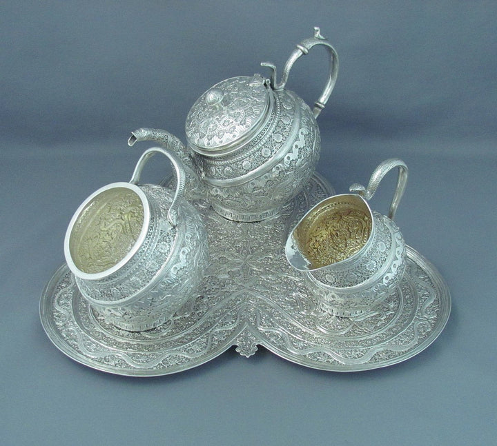 Antique Indian Silver Tea Set Kashmir - JH Tee Antiques
