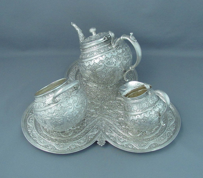 Antique Indian Silver Tea Set Kashmir - JH Tee Antiques