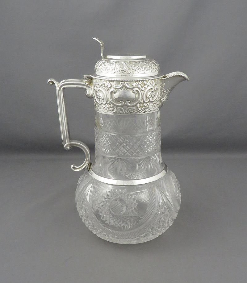 Large Edwardian Silver Claret Jug - JH Tee Antiques