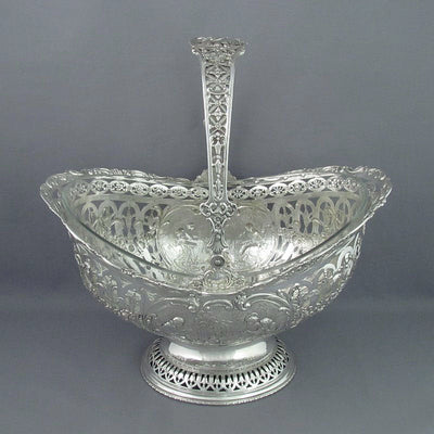 Large German Silver Flower Basket - JH Tee Antiques