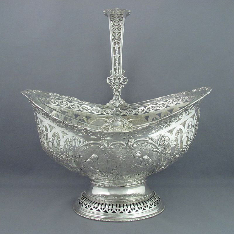 Large German Silver Flower Basket - JH Tee Antiques