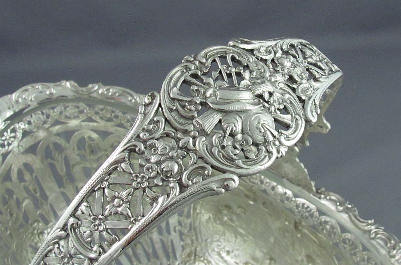 Large German Silver Flower Basket - JH Tee Antiques