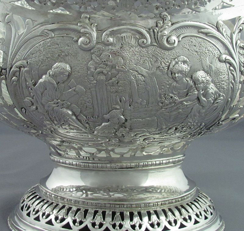 Large German Silver Flower Basket - JH Tee Antiques