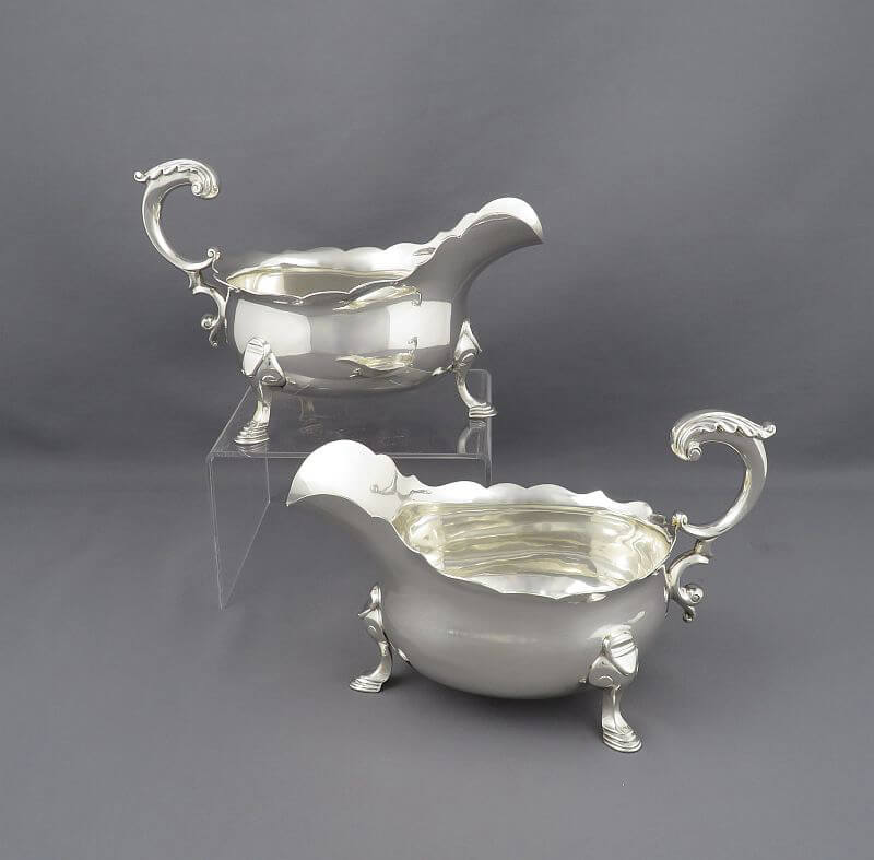 Pair of Large Sterling Silver Sauce Boats - JH Tee Antiques