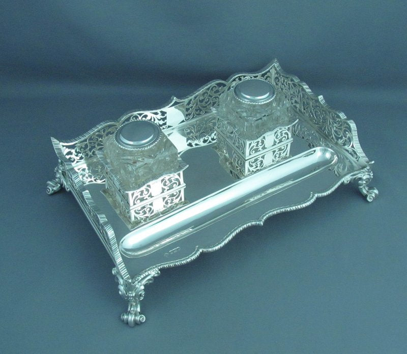 Massive Edwardian Sterling Silver Inkstand - JH Tee Antiques