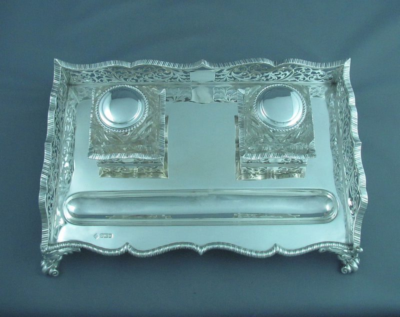Massive Edwardian Sterling Silver Inkstand - JH Tee Antiques