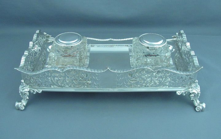 Massive Edwardian Sterling Silver Inkstand - JH Tee Antiques