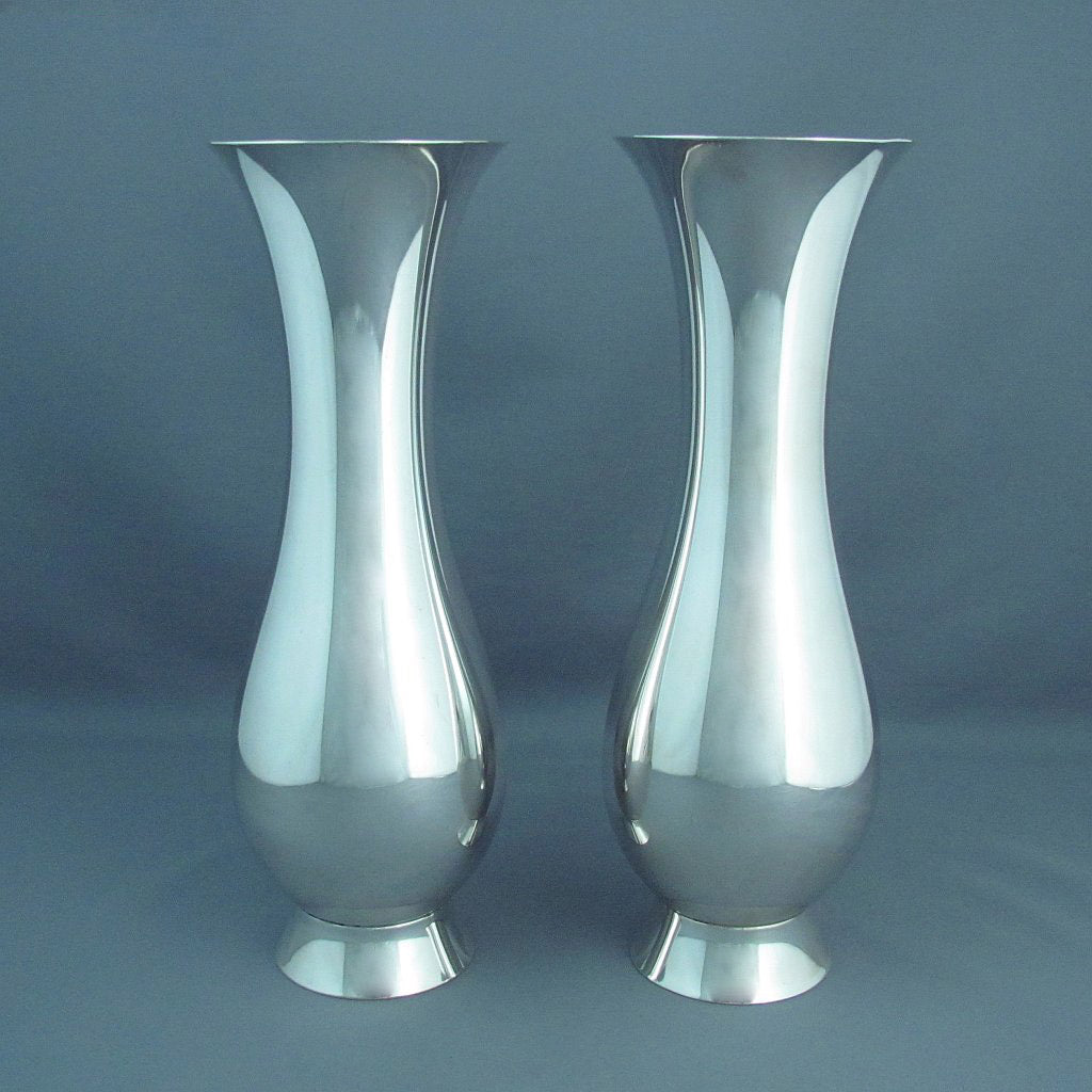Pair of Modernist Sterling Silver Vases - JH Tee Antiques