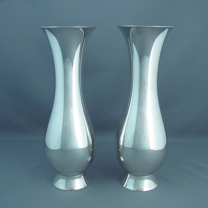 Pair of Modernist Sterling Silver Vases - JH Tee Antiques