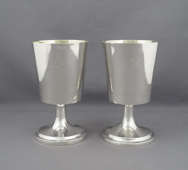 Pair of George III Sterling Silver Goblets - JH Tee Antiques