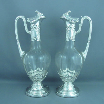 Pair of German Silver Claret Jugs - JH Tee Antiques