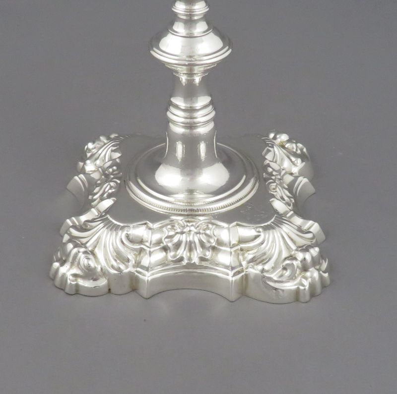 Pair of Cast George II Silver Candlesticks - JH Tee Antiques