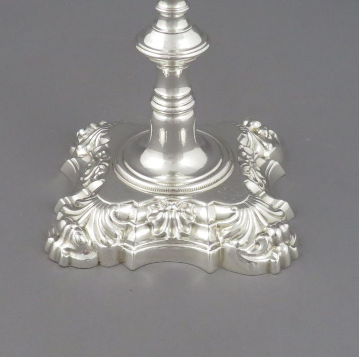 Pair of Cast George II Silver Candlesticks - JH Tee Antiques