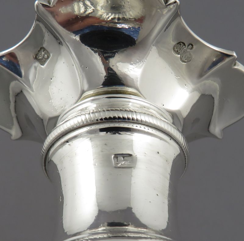 Pair of Cast George II Silver Candlesticks - JH Tee Antiques