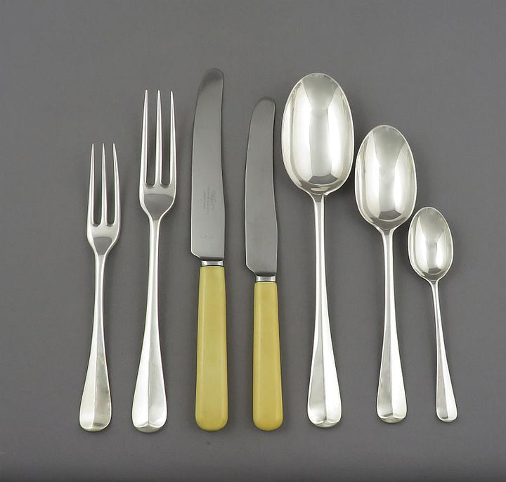 Rat Tail Pattern Silver Flatware Set for 8 - JH Tee Antiques