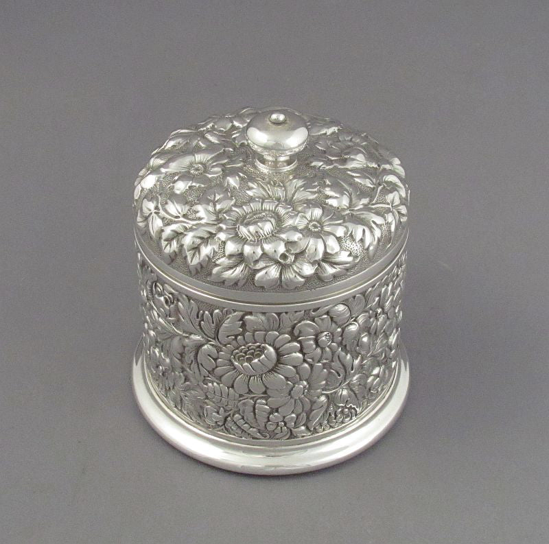 Repousse Sterling Dressing Table Box - JH Tee Antiques