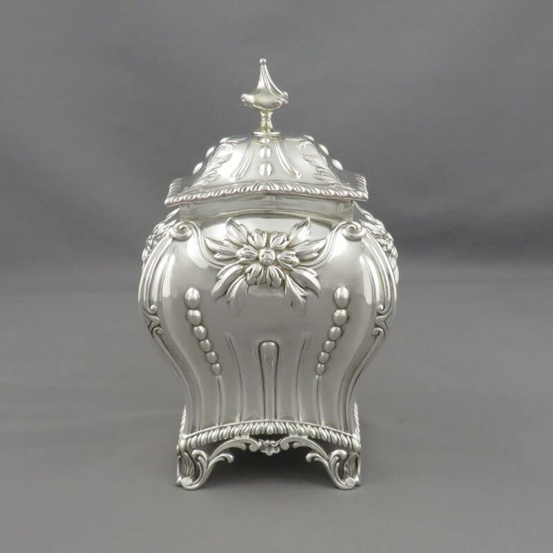 Rococo Sterling Silver Tea Caddy - JH Tee Antiques