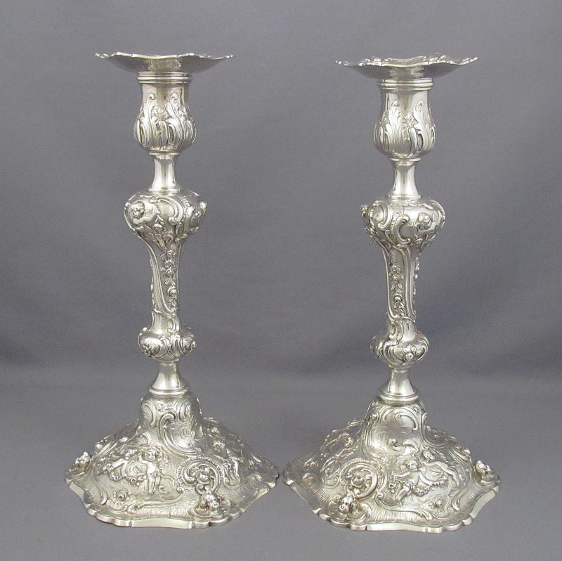 Rococo Sterling Silver Candlesticks - JH Tee Antiques