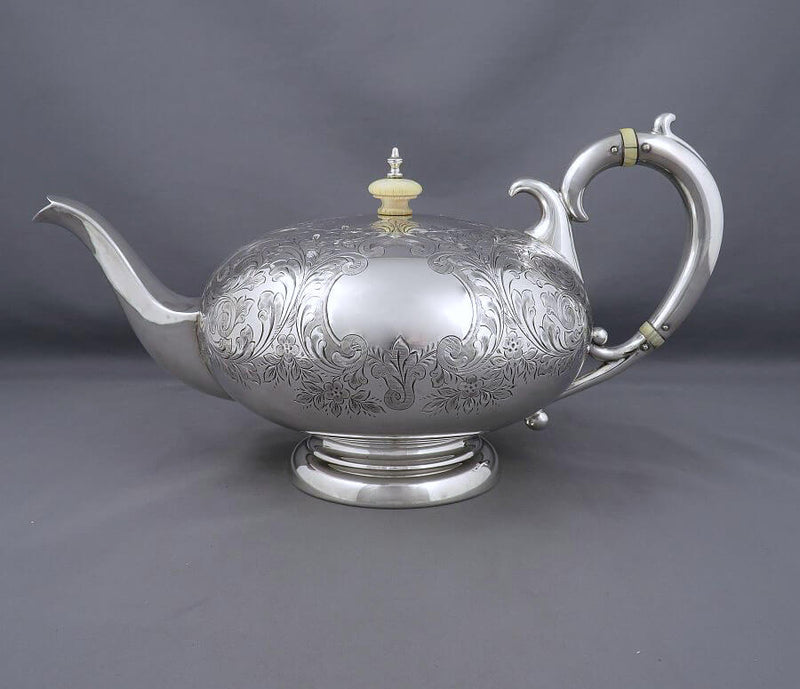 Large Sterling Silver Teapot - JH Tee Antiques