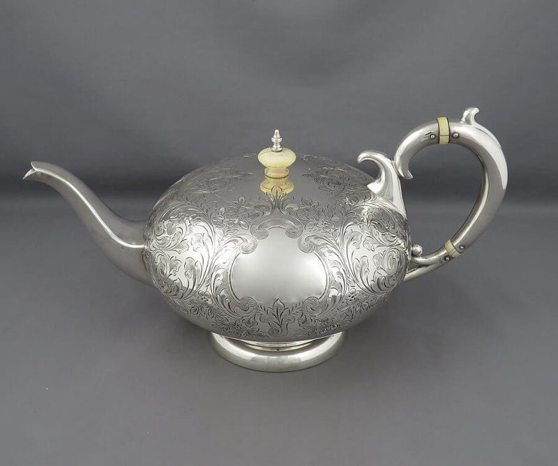 Large Sterling Silver Teapot - JH Tee Antiques