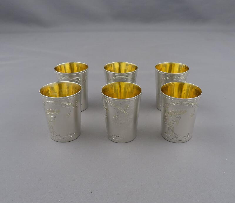 6 Russian Silver Gilt Vodka Cups - JH Tee Antiques