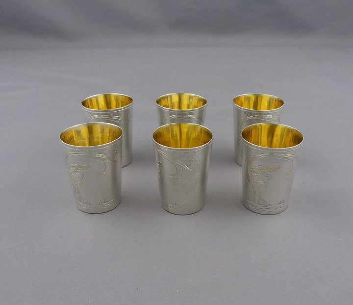 6 Russian Silver Gilt Vodka Cups - JH Tee Antiques