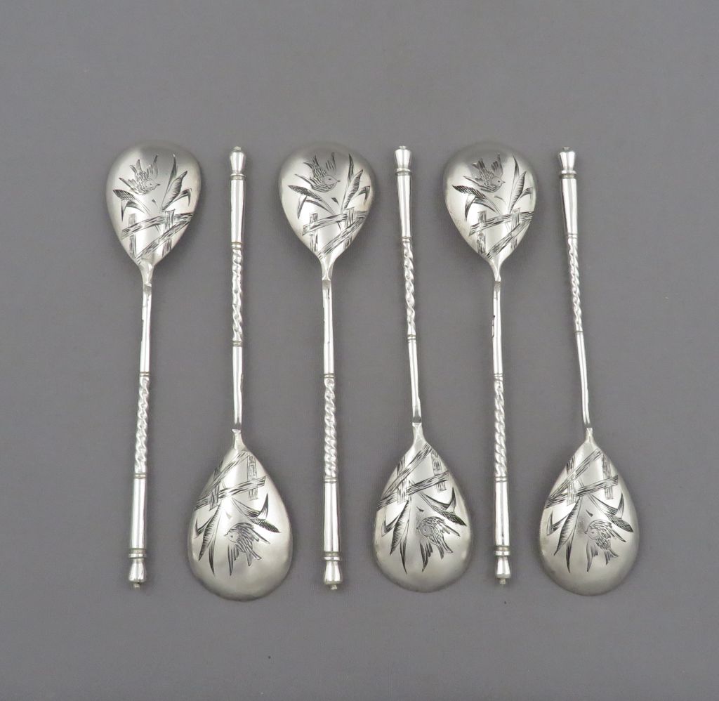 Set of 6 Russian Silver Teaspoons - JH Tee Antiques