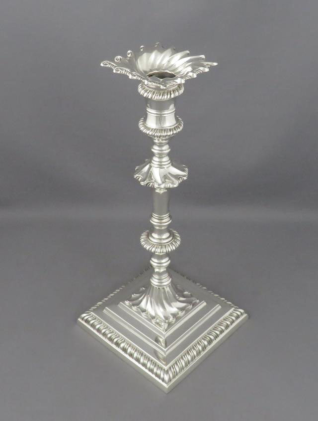 Set of Four George III Sterling Silver Candlesticks - JH Tee Antiques