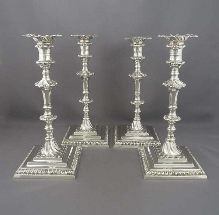 Set of Four George III Sterling Silver Candlesticks - JH Tee Antiques