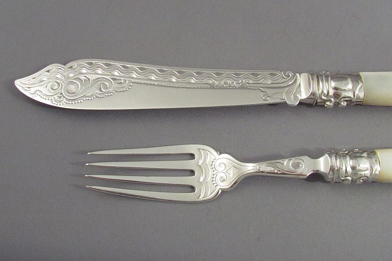 Sterling Silver and Mother of Pearl Fish Service - JH Tee Antiques