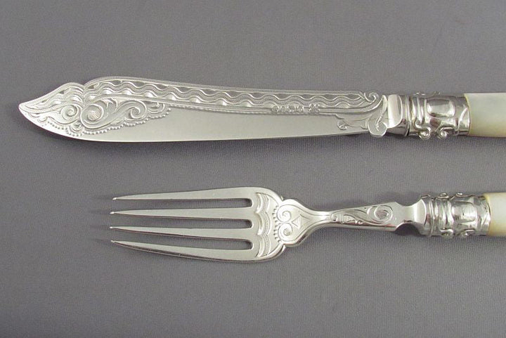 Sterling Silver and Mother of Pearl Fish Service - JH Tee Antiques
